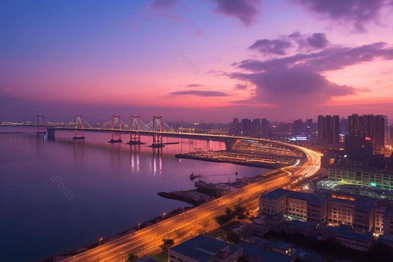 夜晚城市灯火通明壮观的跨海大桥建筑景,高清,摄影图,摄影图片,图片大全,摄影图免费下载